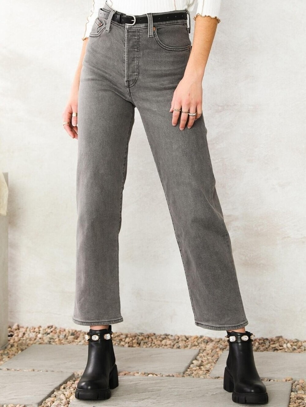 ❤ NWOT! LEVI’S RIBCAGE STRAIGHT ANKLE HIGH RISE GRAY JEANS, 00 (24)
